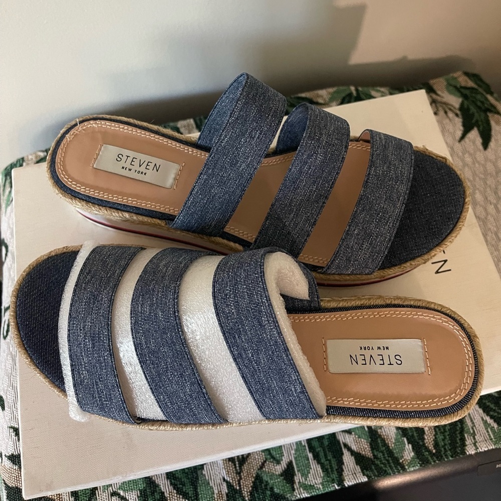 New nib Steven Steve Madden wedge slides denim sz 8m - Picture 4 of 6